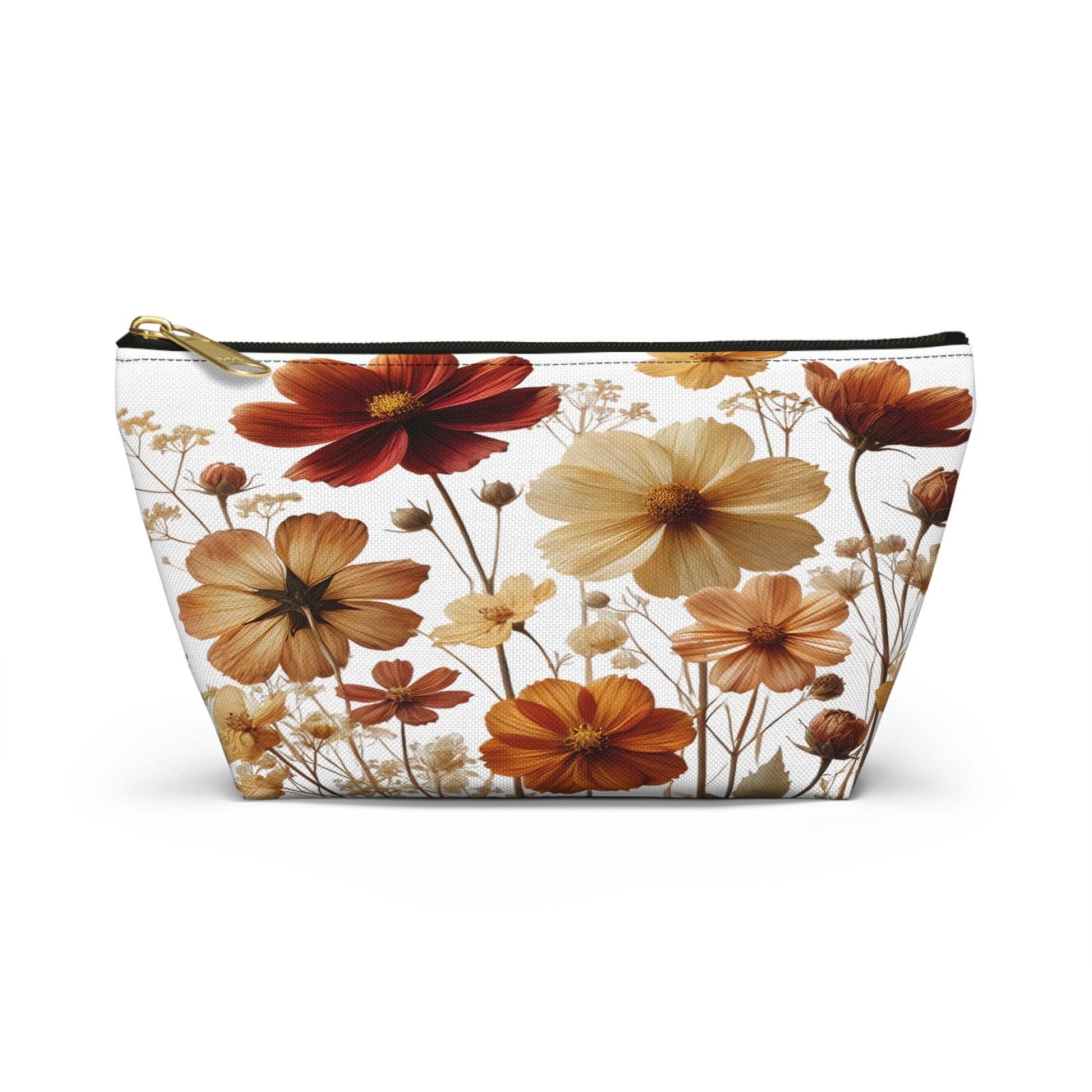 Pressed Wildflowers Design, Floral Makeup Bag, Botanical Toiletry Bag, Gift for Nature Lover, Accessory Pouch - Victory Thru Vision 