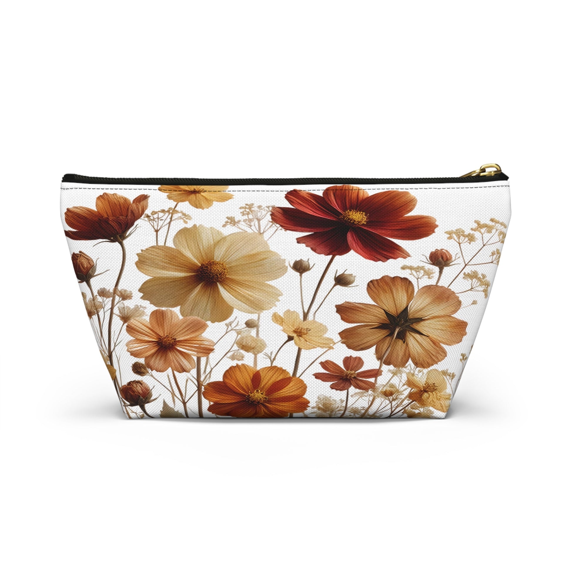 Pressed Wildflowers Design, Floral Makeup Bag, Botanical Toiletry Bag, Gift for Nature Lover, Accessory Pouch - Victory Thru Vision 