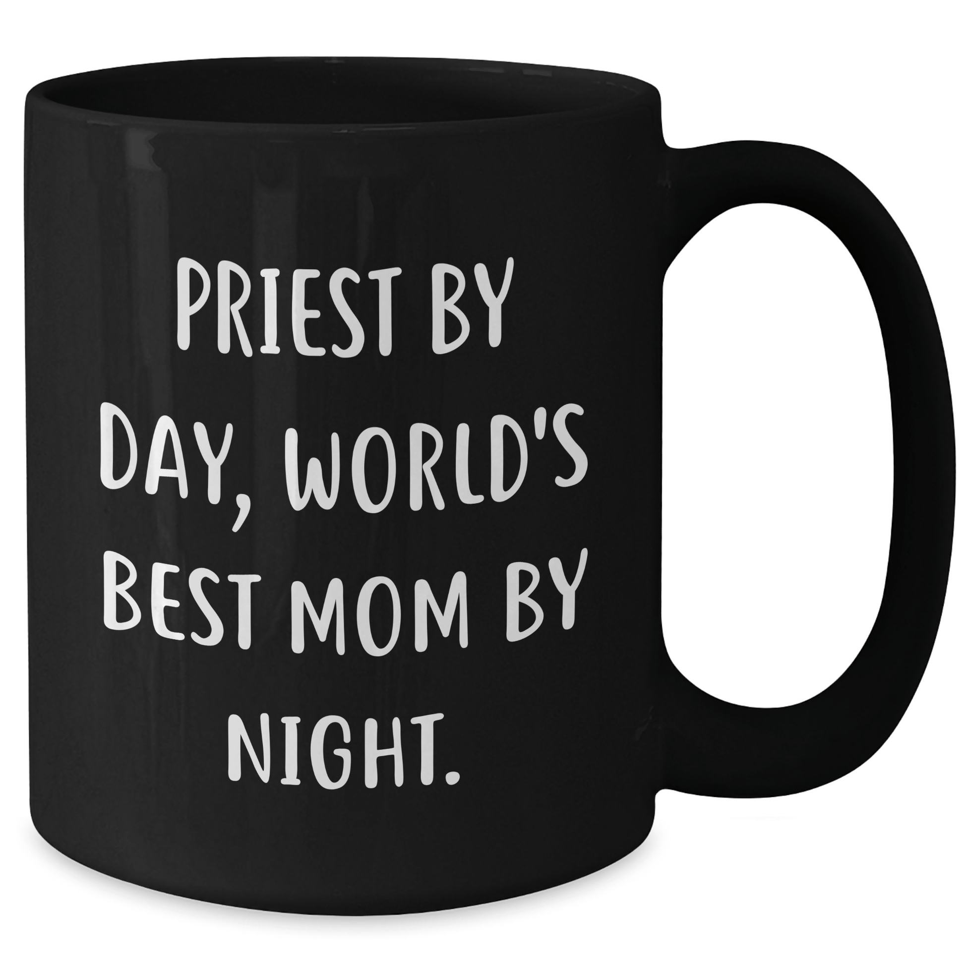 Priest Gifts from Men, Funny 'Priest By Day, World's Best Mom By Night' Black Coffee Mug for Graduation - Victory Thru Vision