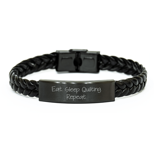 Quilting Inspirational Gifts from Friends to Quilting Enthusiasts - Eat. Sleep. Quilting. Repeat. Interlaced Leather Bracelet, Father's Day Unique Gifts for Men - Victory Thru Vision 