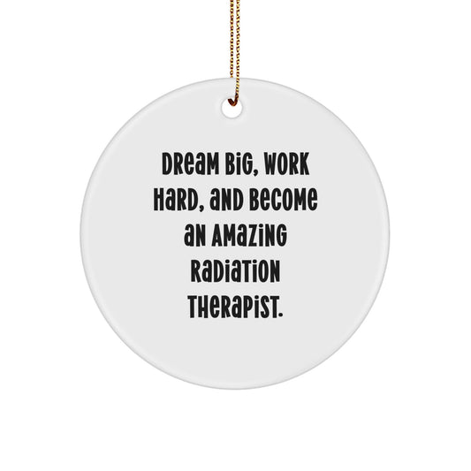 Radiation Therapist Gifts from Friends - Inspirational Circle Ornament for Christmas, 'Dream Big, Work Hard, And Become An Amazing Radiation Therapist.' - Victory Thru Vision