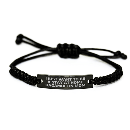 Ragamuffin Cat Mom's Funny Gift, Father's Day Unique Rope Bracelet from Mom to Dad, 'I Just Want To Be A Stay At Home Ragamuffin Mom' Quote, Gifts for Men, Family, and Friends - Victory Thru Vision 