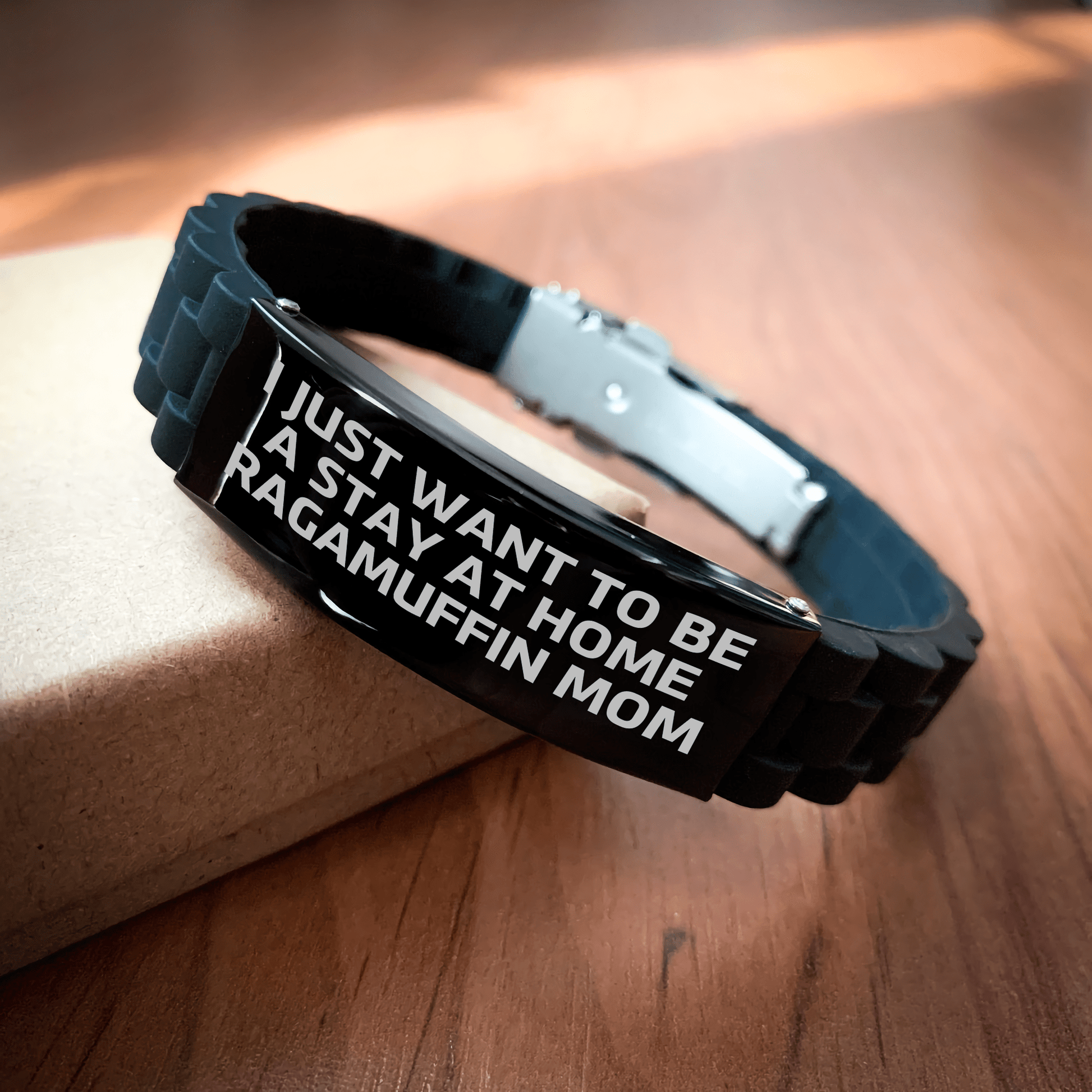 Ragamuffin Cat Mom's Funny Gift, 'I Just Want To Be A Stay At Home Ragamuffin Mom', Glide lock Clasp Black Stainless Steel Adjustable Gift for Men and Women on Father's Day from Family - Victory Thru Vision 