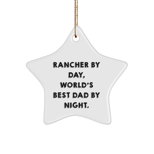 Rancher by Day, World's Best Dad by Night Star Ornament, Funny Gifts for Ranchers, Christmas Unique Gifts from Men to Family - Victory Thru Vision 