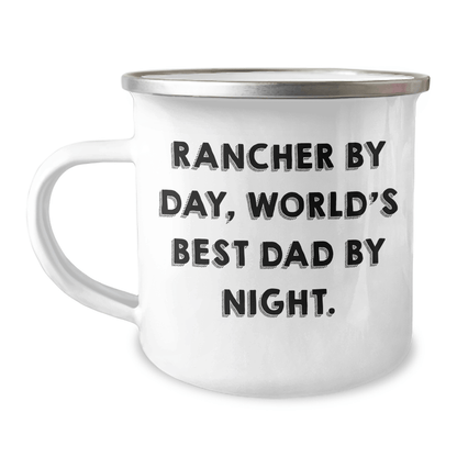 Rancher Gifts from Men - Funny Camping Mug for Rancher By Day, World's Best Dad By Night. - Father's Day Unique Gifts - Victory Thru Vision 