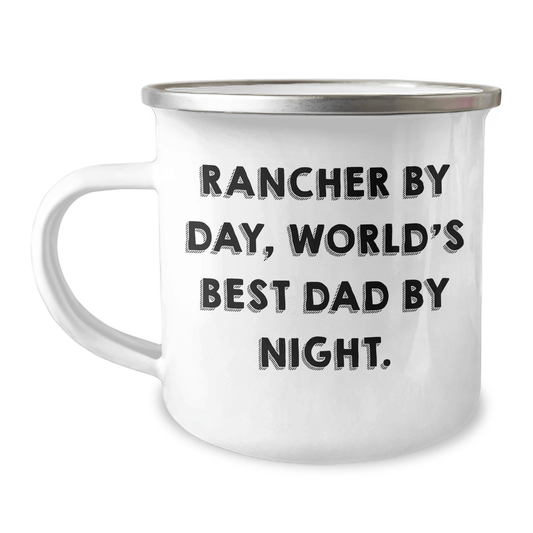 Rancher Gifts from Men - Funny Camping Mug for Rancher By Day, World's Best Dad By Night. - Father's Day Unique Gifts - Victory Thru Vision 