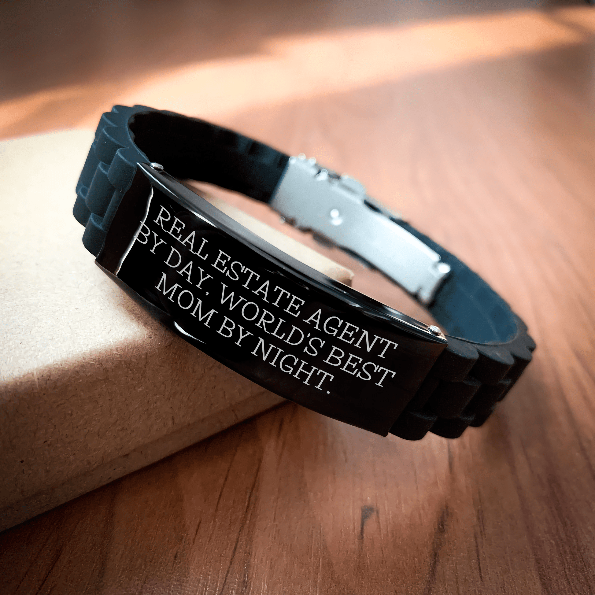 Real Estate Agent Gifts for Men by Real Estate Agent By Day, World's Best Mom By Night. - Glide lock Clasp Black Stainless Steel Adjustable Bracelet for Father's Day - Victory Thru Vision 