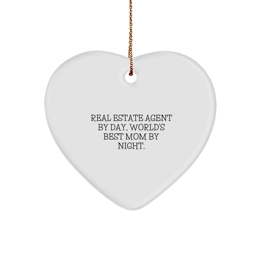Real Estate Agent Gifts, 'Real Estate Agent By Day, World's Best Mom By Night' Heart Ornament, Christmas Unique Gifts from Mom to Real Estate Agent - Victory Thru Vision 