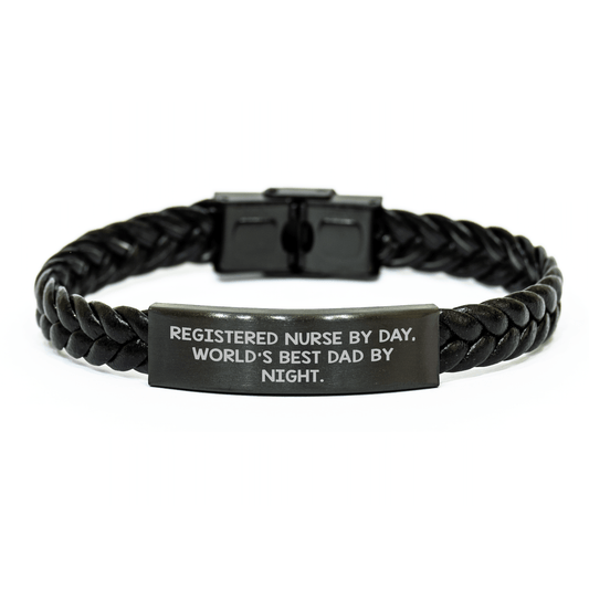 Registered Nurse Gifts from Men, World's Best Dad Interlaced Leather Bracelet, Funny Quote for Father's Day - Victory Thru Vision 