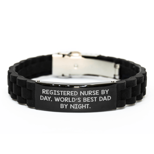 Registered Nurse Gifts, Funny Quote, Glide lock Clasp Bracelet, Adjustable, Black, Father's Day Unique Gifts from Men to Registered Nurse - Victory Thru Vision 