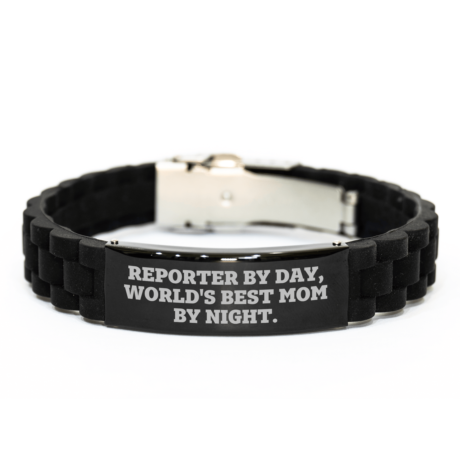 Reporter By Day, World's Best Mom By Night. Gifts for Reporters, Graduation Unique Gifts from Mom, Adjustable Glide lock Clasp Bracelet - Victory Thru Vision