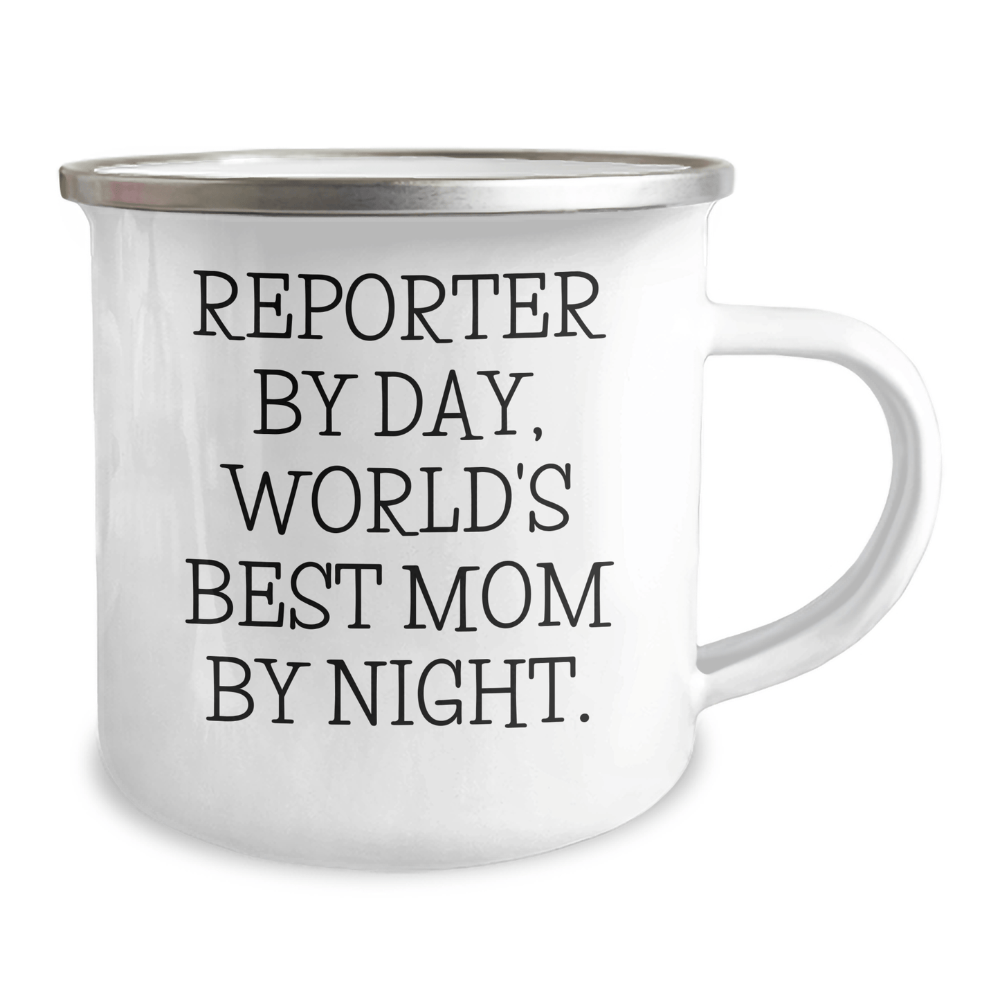 Reporter Gifts for Graduation, Funny World's Best Mom Camping Mug, 12 oz Stainless Steel with Enamel Finish, Gifts from Mom to Reporter, Gifts for Reporter - Victory Thru Vision