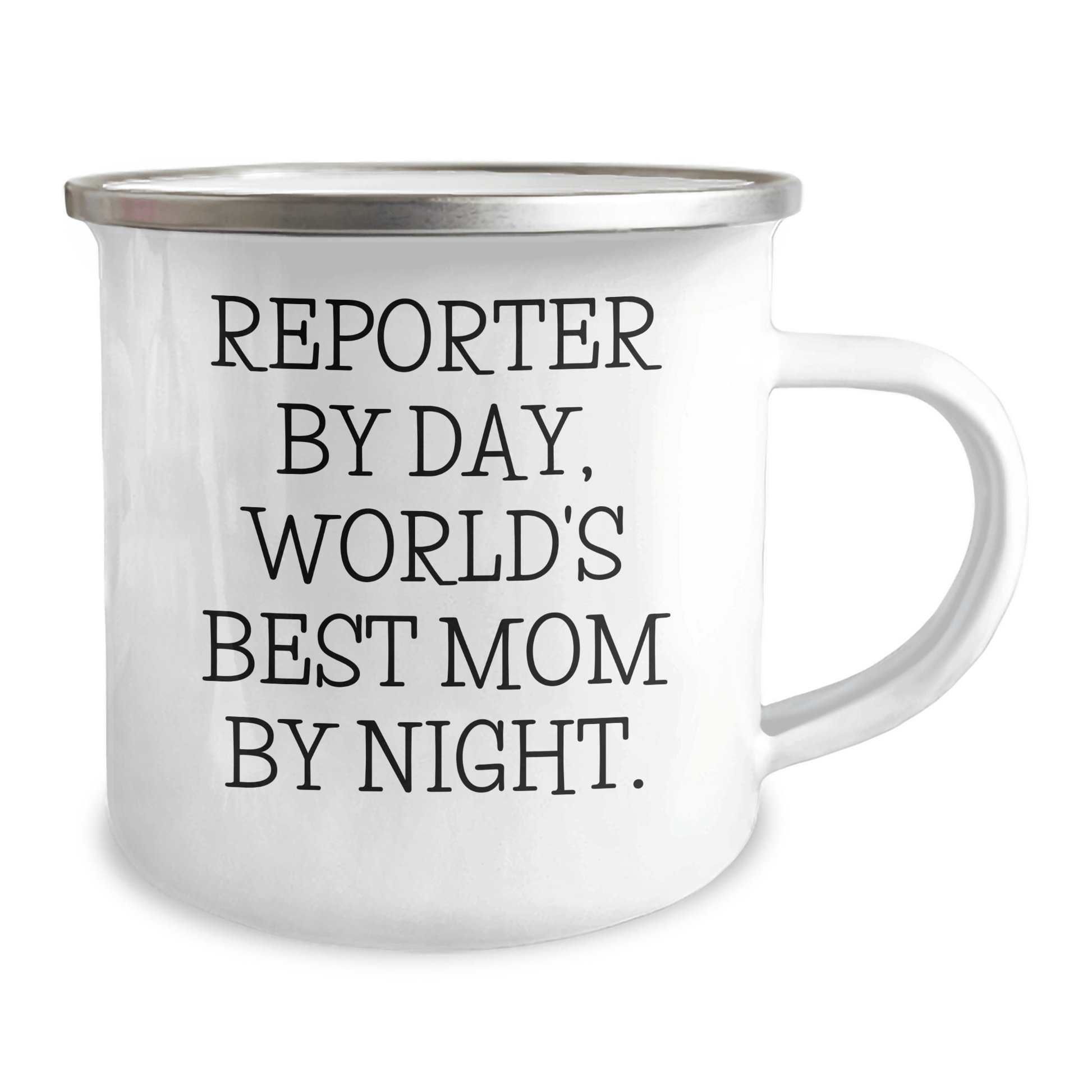 Reporter Gifts for Graduation, Funny World's Best Mom Camping Mug, 12 oz Stainless Steel with Enamel Finish, Gifts from Mom to Reporter, Gifts for Reporter - Victory Thru Vision
