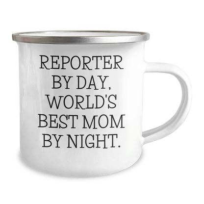 Reporter Gifts for Graduation, Funny World's Best Mom Camping Mug, 12 oz Stainless Steel with Enamel Finish, Gifts from Mom to Reporter, Gifts for Reporter - Victory Thru Vision
