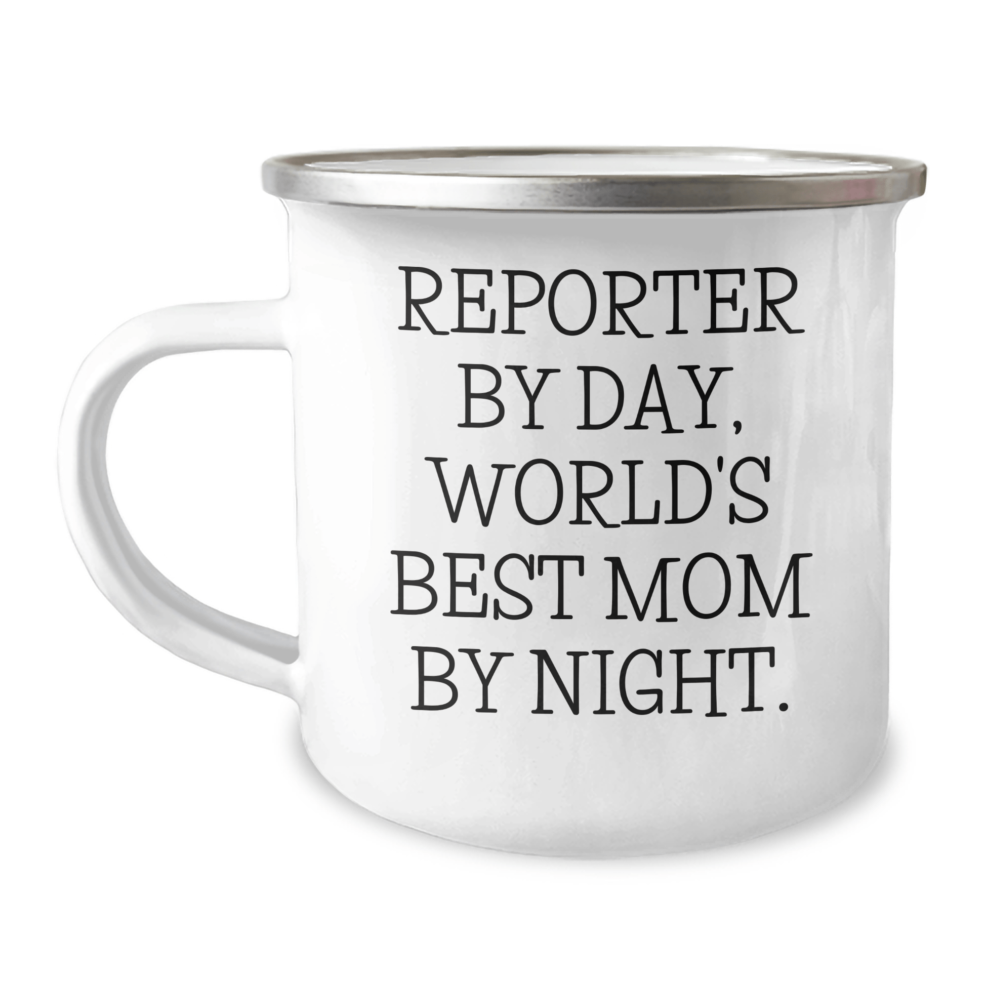 Reporter Gifts for Graduation, Funny World's Best Mom Camping Mug, 12 oz Stainless Steel with Enamel Finish, Gifts from Mom to Reporter, Gifts for Reporter - Victory Thru Vision