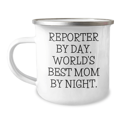Reporter Gifts for Graduation, Funny World's Best Mom Camping Mug, 12 oz Stainless Steel with Enamel Finish, Gifts from Mom to Reporter, Gifts for Reporter - Victory Thru Vision