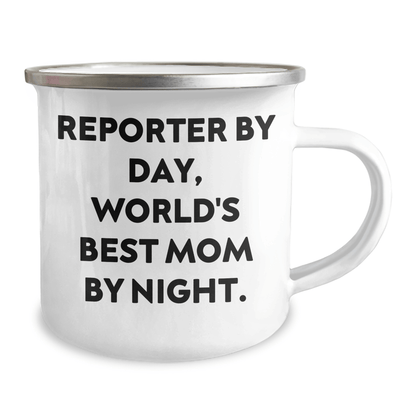 Reporter Gifts from Women, Camping Mug for Reporter By Day, World's Best Mom By Night. Unique Graduation Gifts - Victory Thru Vision