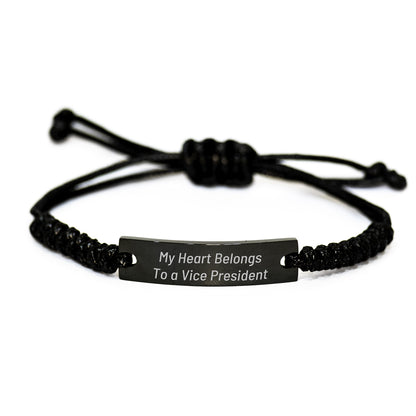 Funny Vice President Gifts for Men, Gifts from Friends to Vice President, Rope Bracelet with Quote 'My Heart Belongs To A Vice President', Christmas Unique Gifts for Vice President - Image 1