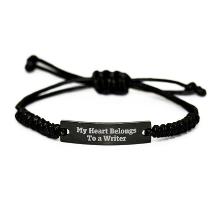 Funny Writer Gifts for Him from Friends, My Heart Belongs To A Writer Rope Bracelet, Christmas Unique Rope Jewelry for Writers - Image 1
