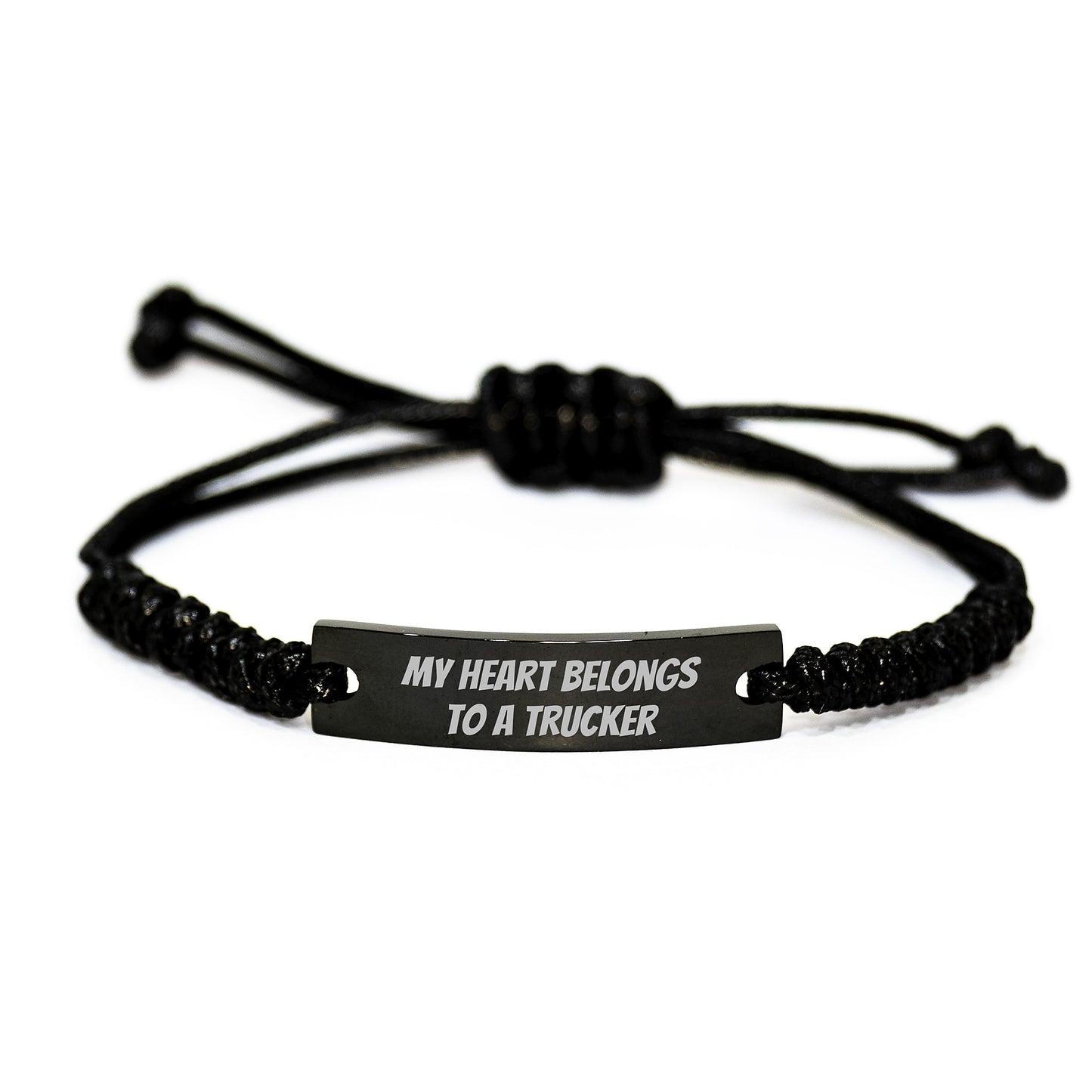 Funny Trucker Gifts for Him from Friends, Christmas Unique Trucker Rope Bracelet Quotes 'My Heart Belongs To A Trucker' - Image 1