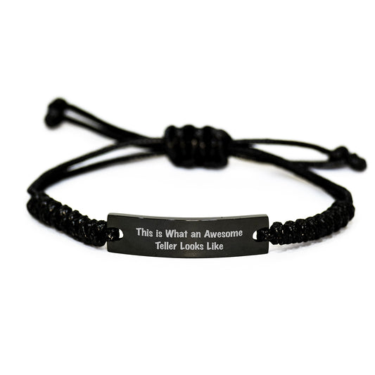Funny Teller Gifts from Friends for Christmas Rope Bracelet with Inspirational Quote 'This Is What An Awesome Teller Looks Like' - Image 1