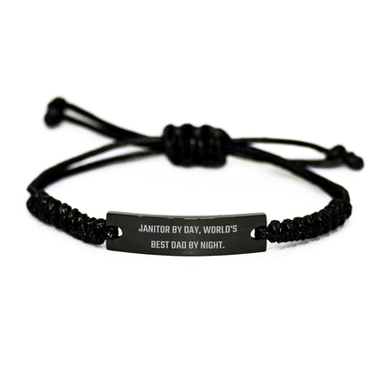 Janitor's Proud Rope Bracelet, Funny Quote Gifts from Friends to Janitor, Adjustable Black Stainless Steel with Interlaced Rope, Graduation Unique Gifts - Image 1