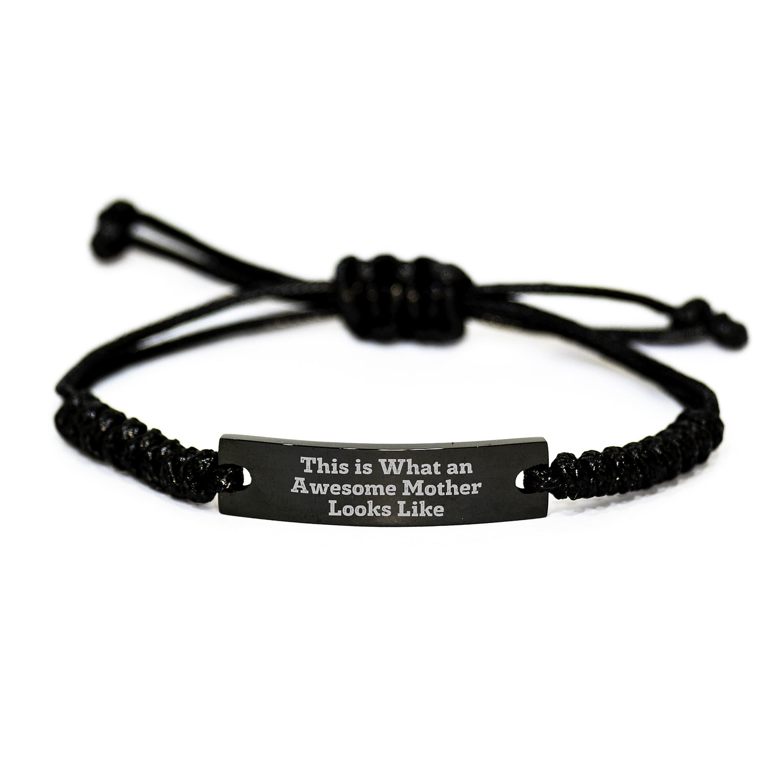 Funny Inspirational Mother Rope Bracelet Gifts from Family to Awesome Mothers on Graduation Day, This Is What An Awesome Mother Looks Like, Adjustable Black Stainless Steel Interlaced Rope - Image 1
