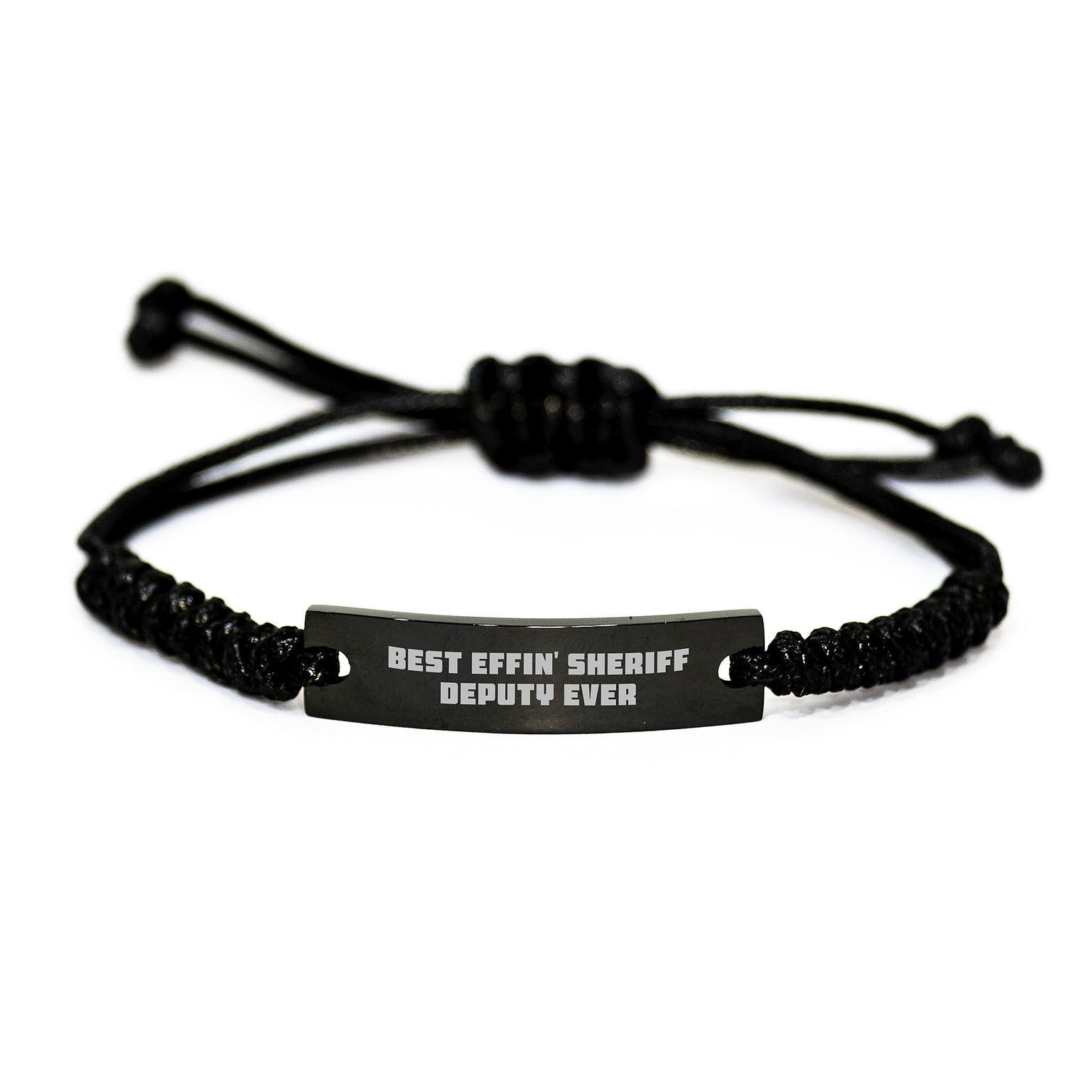 Funny Sheriff Deputy Gifts for Men - Best Effin' Rope Bracelet, Black Stainless Steel with Interlaced Rope, Adjustable Rope Gift for Sheriff Deputy, Christmas Unique Gifts from Friends - Image 1