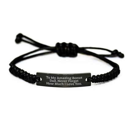 Funny Bonus Dad Rope Bracelet Gifts from Family, To My Amazing Bonus Dad, Adjustable Rope Bracelet for Men, Unique Christmas Unique Gifts for Bonus Dad - Image 1