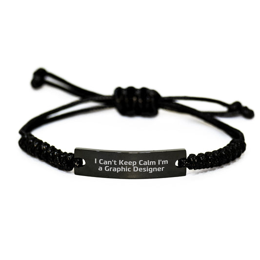 Funny Graphic Designer Gifts Rope Bracelet Adjustable Black Leather Style Christmas Unique Presents for Men, Women, or Coworkers - I Cant Keep Calm Im A Graphic Designer - Image 1