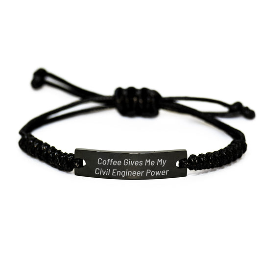 Funny Civil Engineer Gifts from Friends for Him Birthday Unique Rope Bracelet, 'Coffee Gives Me My Civil Engineer Power' - Image 1