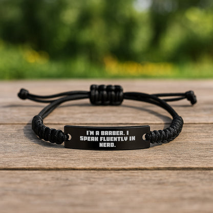 Barber Rope Brancelet, Funny Quote: 'I'm A Barber. I Speak Fluently In genius.' Gifts for Barber, Birthday Unique Gifts from Friends - Image 2
