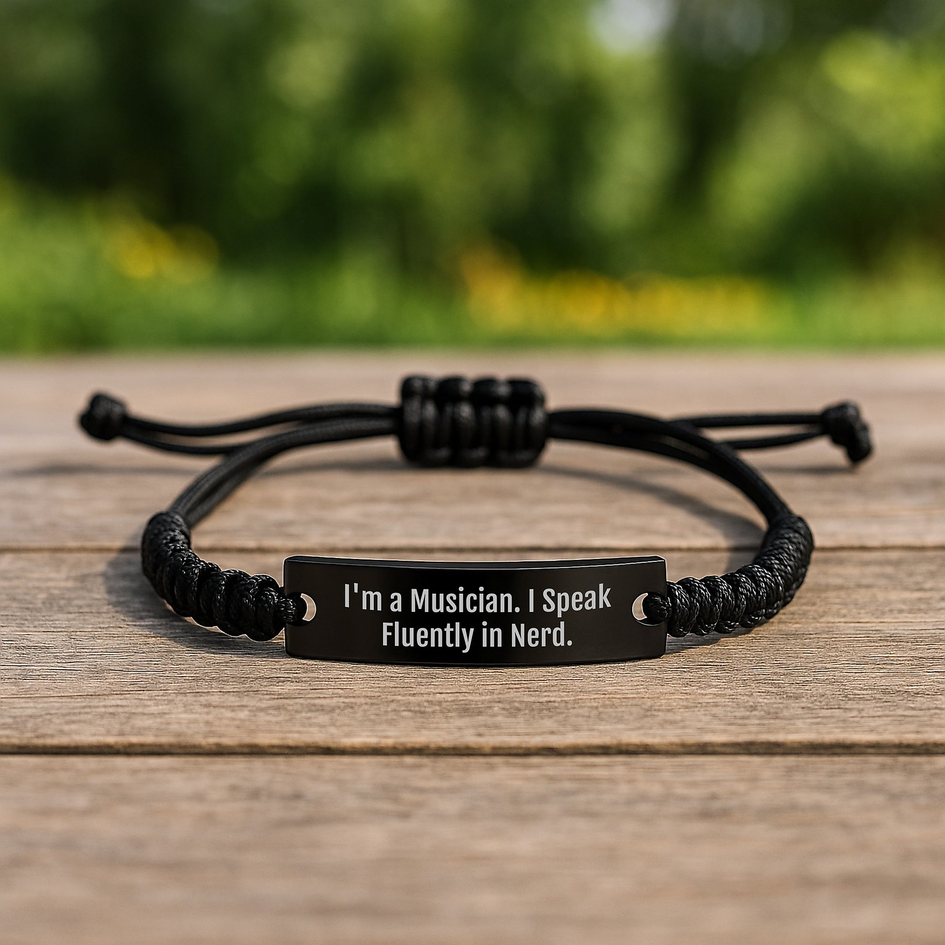 Funny Musician Gifts Rope Bracelet for Men Friends Family - I'm A Musician, I Speak Fluently In genius. Black Stainless Steel Interlaced Rope - Image 2