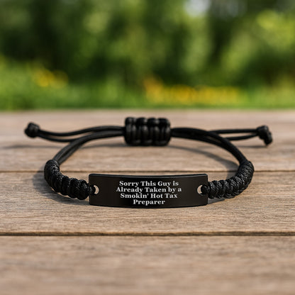 Funny Tax Preparer Gifts, Sorry This Guy Rope Bracelet for Birthday, Adjustable Black Stainless Steel with Interlaced Rope, Gifts from Friends, for Tax Preparer - Image 2