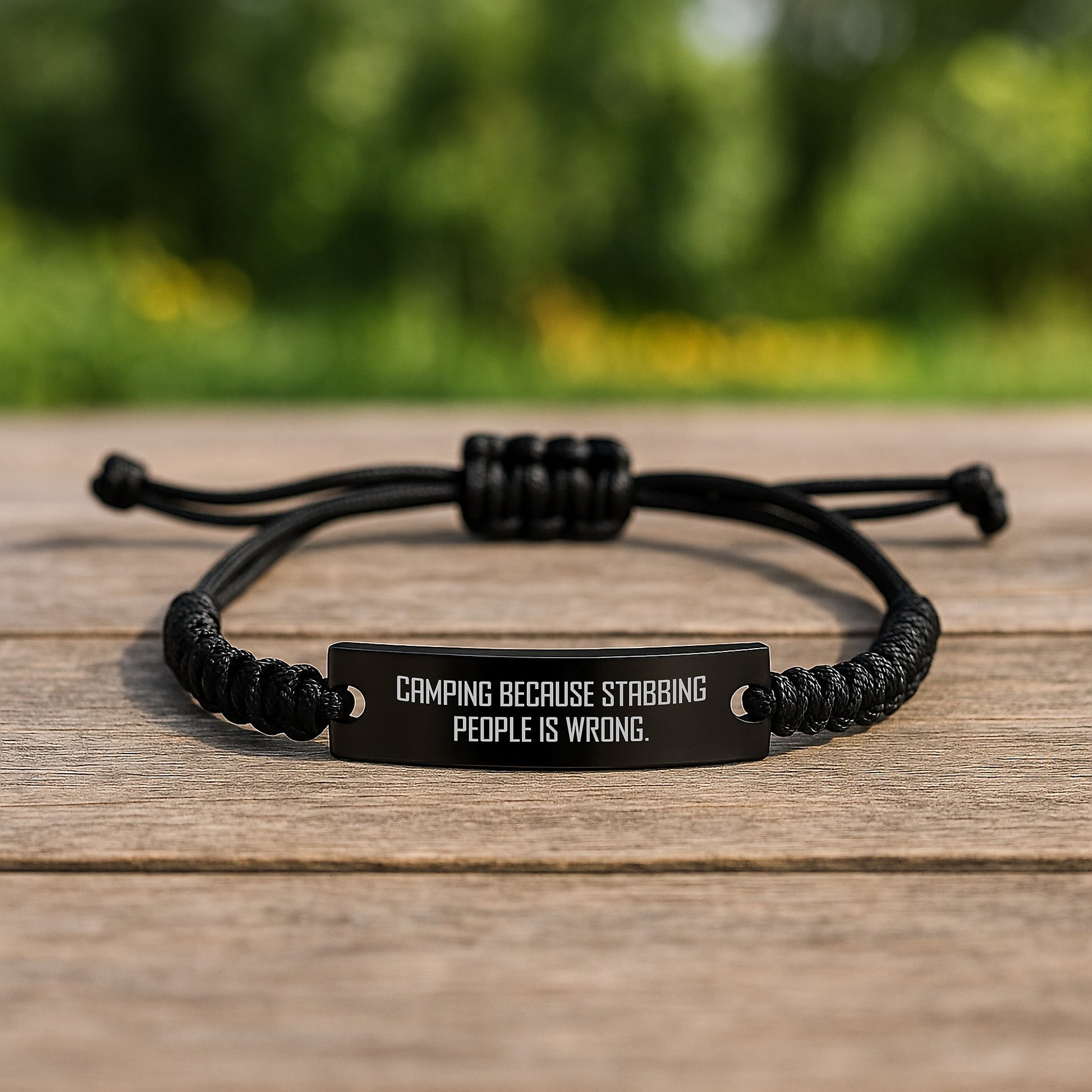 Funny Camping Rope Bracelet Gifts for Men, Gifts from Dad, Rope Bracelet with 'Camping Because Stabbing People Is Wrong.' Quote, Unique Christmas Unique Gifts for Camping Enthusiast - Image 2