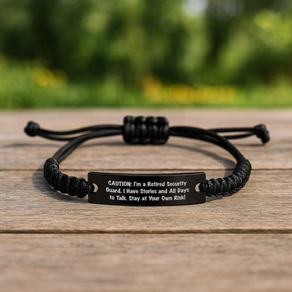 Funny Security Guard Gifts - Rope Bracelet with Inspirational Quote - Caution: I'm A Retired Security Guard, Stay At Your Own Risk! Gifts from Friends for Security Guard Men - Image 2