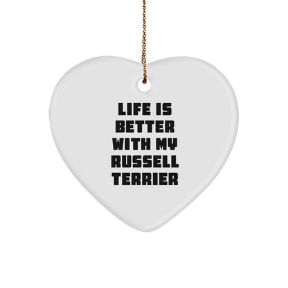 Russell Terrier Dog Heart Ornament Gifts for Men, Funny Quote 'Life Is Better With My Russell Terrier' Christmas Unique Gifts from Friends - Victory Thru Vision