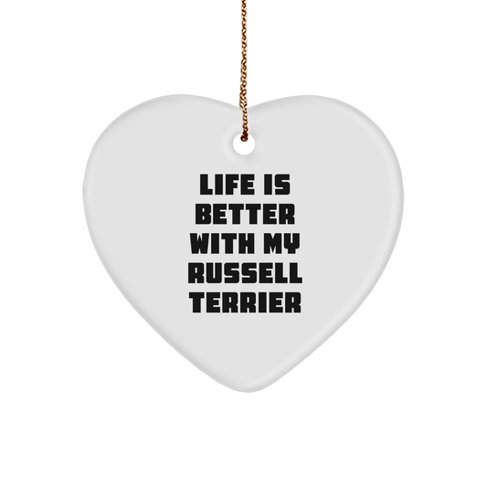 Russell Terrier Dog Heart Ornament Gifts for Men, Funny Quote 'Life Is Better With My Russell Terrier' Christmas Unique Gifts from Friends - Victory Thru Vision