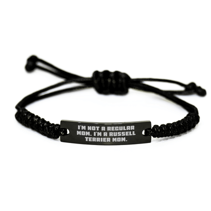 Russell Terrier Dog Rope Bracelet, Funny Quote Gifts from Mom for Graduation, Adjustable Black Stainless Steel with Interlaced Rope, Ideal Gifts for Russell Terrier Dog Owners, Friends, and Family - Victory Thru Vision