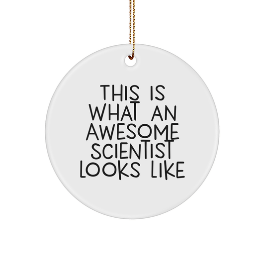 Scientists Gifts from Men to Awesome Scientist Friends - Circle Ornament, 'This Is What An Awesome Scientist Looks Like' Quote, Christmas Unique Gifts - Victory Thru Vision 