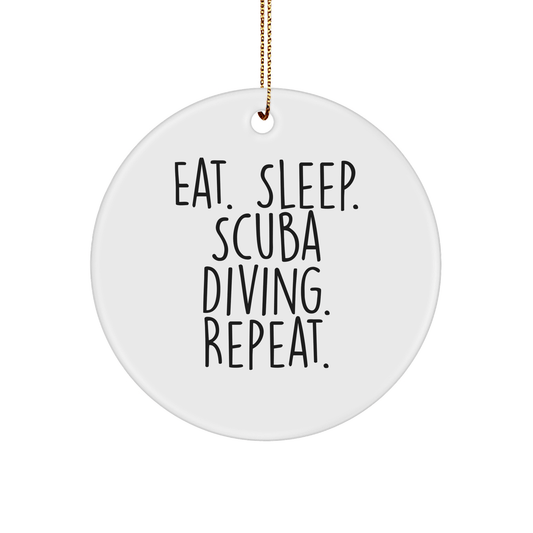 Scuba Diving Gifts from Friends for Men Eat. Sleep. Scuba Diving. Repeat. Circle Ornament, White, Christmas Unique - Victory Thru Vision