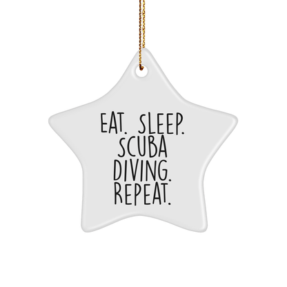 Scuba Diving Gifts from Friends for Men - Eat. Sleep. Scuba Diving. Repeat. Star Ornament, Christmas Unique Decorations - Victory Thru Vision 