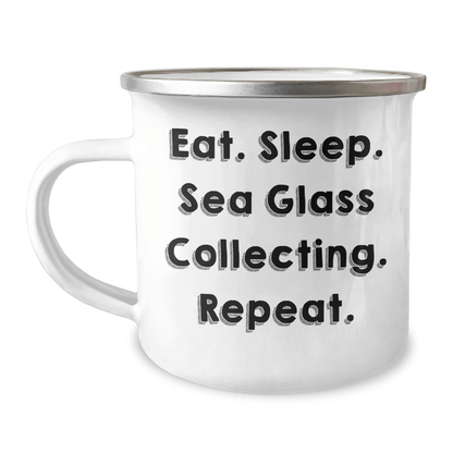 Sea Glass Collecting Enthusiasts Gifts from Family for Men Dad's Funny Camping Mug, Eat. Sleep. Sea Glass Collecting. Repeat., Perfect for Father's Day - Victory Thru Vision 
