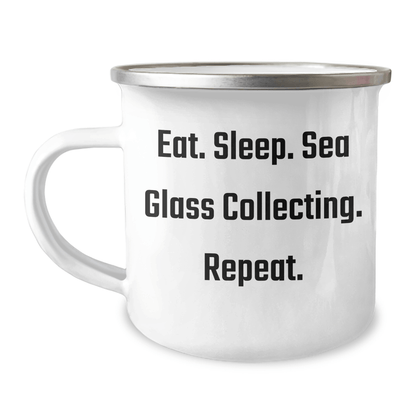 Sea Glass Collecting Gifts for Men, Funny Camping Mug Eat. Sleep. Sea Glass Collecting. Repeat., Gifts from Family - Victory Thru Vision 