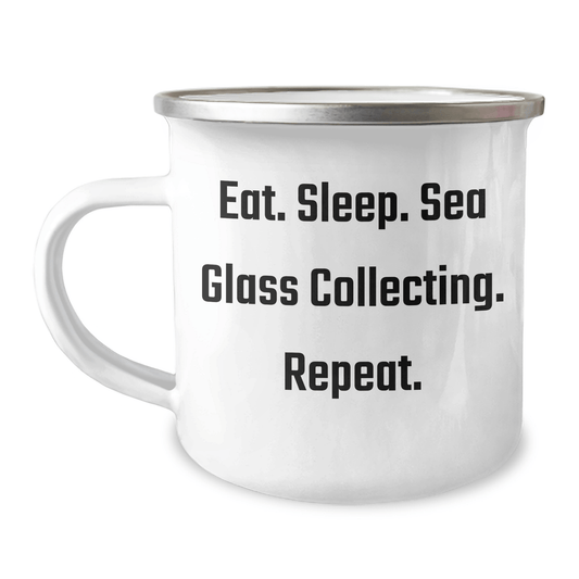Sea Glass Collecting Gifts for Men, Funny Camping Mug Eat. Sleep. Sea Glass Collecting. Repeat., Gifts from Family - Victory Thru Vision 
