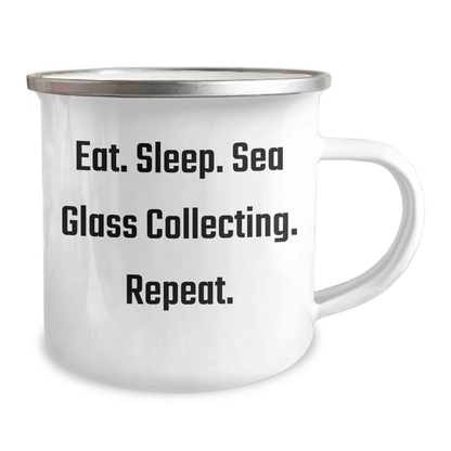 Sea Glass Collecting Gifts for Men, Funny Camping Mug Eat. Sleep. Sea Glass Collecting. Repeat., Gifts from Family - Victory Thru Vision 
