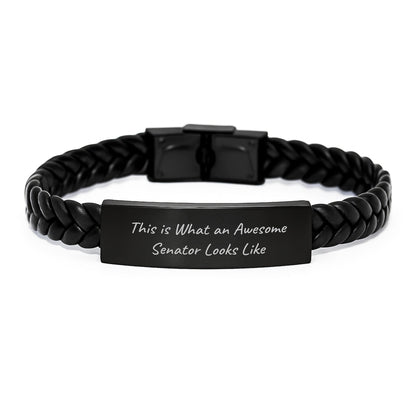 Senator Gifts from Friends, Inspirational Interlaced Leather Bracelet for Graduation, This Is What An Awesome Senator Looks Like Quote, Men or Women's Unique Gifts - Victory Thru Vision