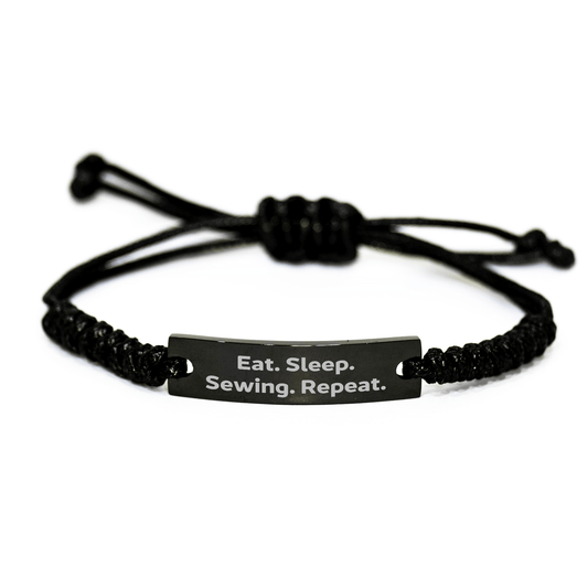 Sewing Enthusiast Gifts from Family Friends - Eat. Sleep. Sewing. Repeat. Rope Bracelet for Sewing Graduation - Victory Thru Vision 