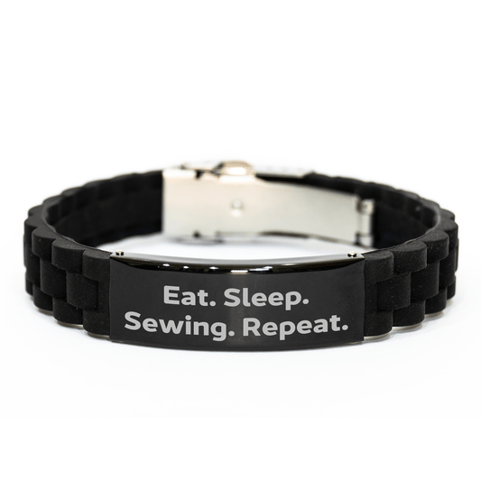 Sewing Enthusiast Gifts from Friends, Inspirational Eat. Sleep. Sewing. Repeat. Sewing Jewelry, Glide lock Clasp Bracelet for Sewing Graduation Unique Gifts Women Men - Victory Thru Vision 