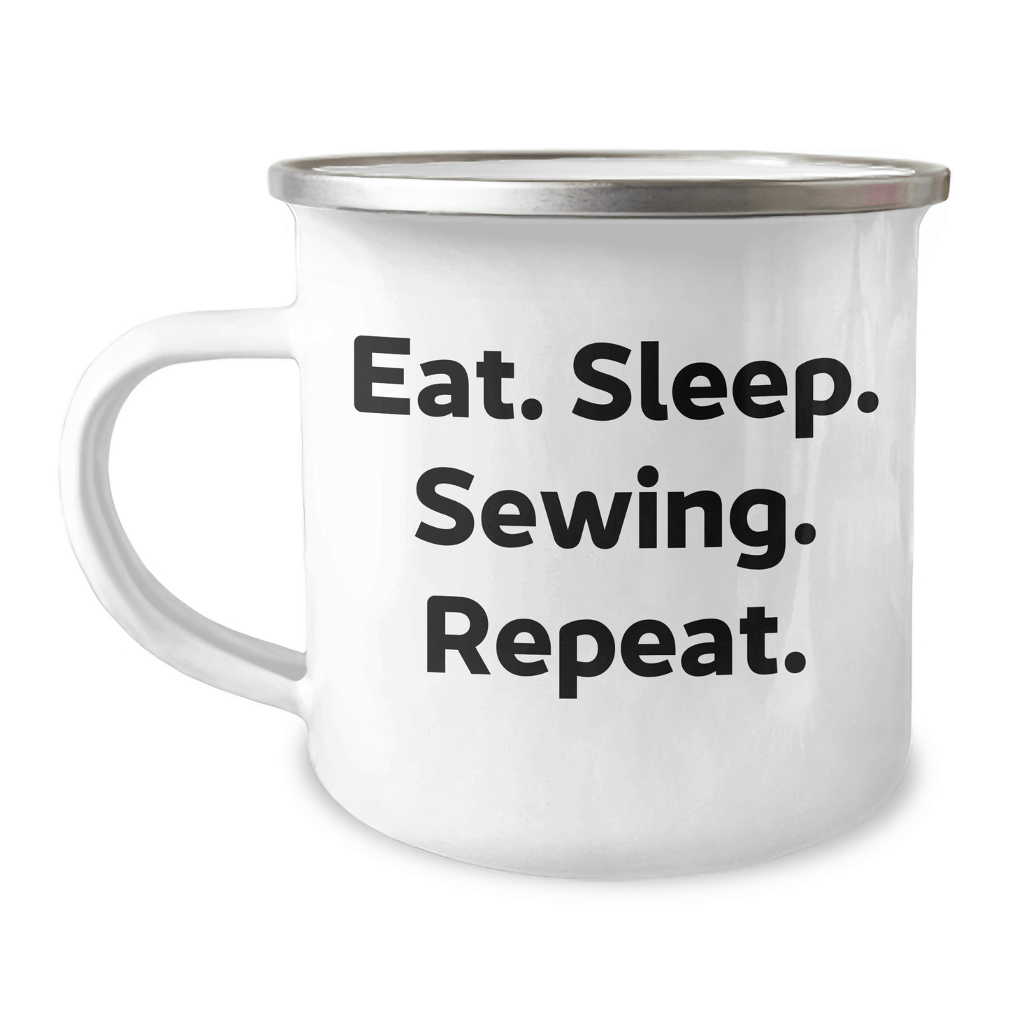 Sewing Enthusiasts Gifts from Family for Sewing Graduation - 'Eat. Sleep. Sewing. Repeat.' Funny Camping Mug - Victory Thru Vision 